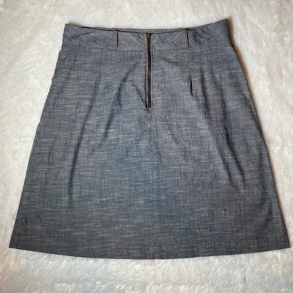 Monteau‎ Los Angeles Grey Chambray A-Line Skirt Size L Back Zip Pockets Career